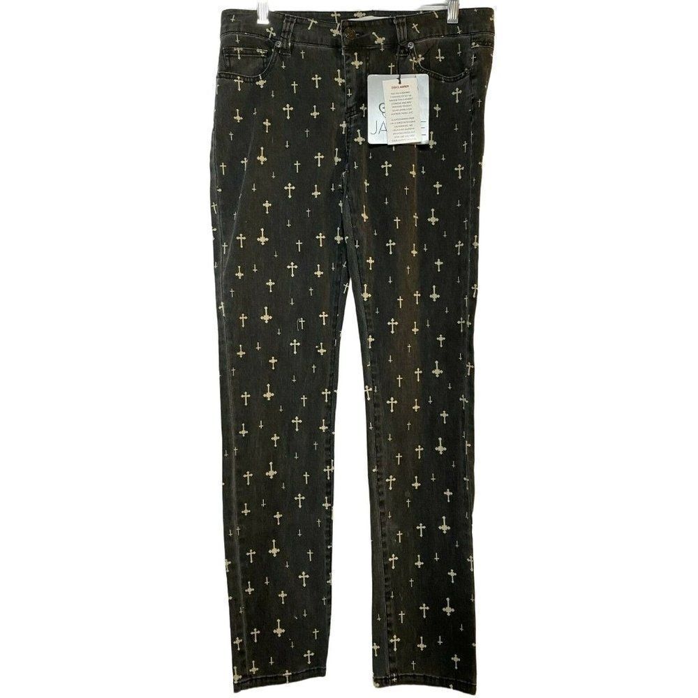 Jalate Black Stretch Skinny Leg Jeans Sz 11 Cross Pattern Pockets NEW